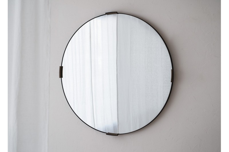 MIROIR MURAL ROND. METAL NOIR