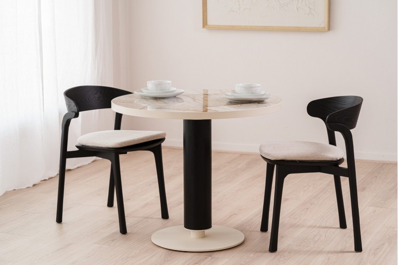 DINING - COFFEE TABLE. ROUND. CERAMIC & BLACK ASH