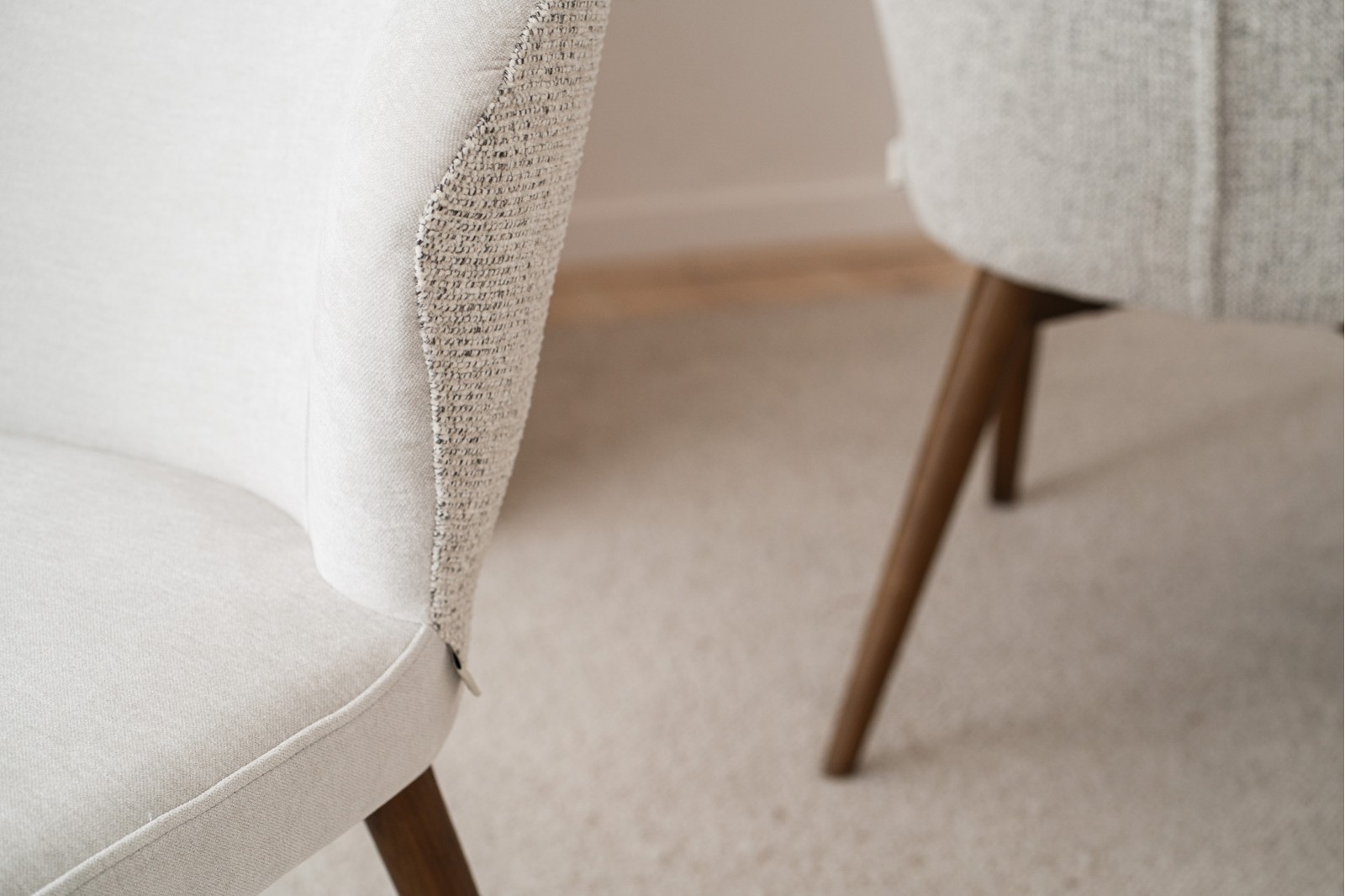 SET OF 2 EVA DINING CHAIRS. BEIGE GREY AND WALNUT