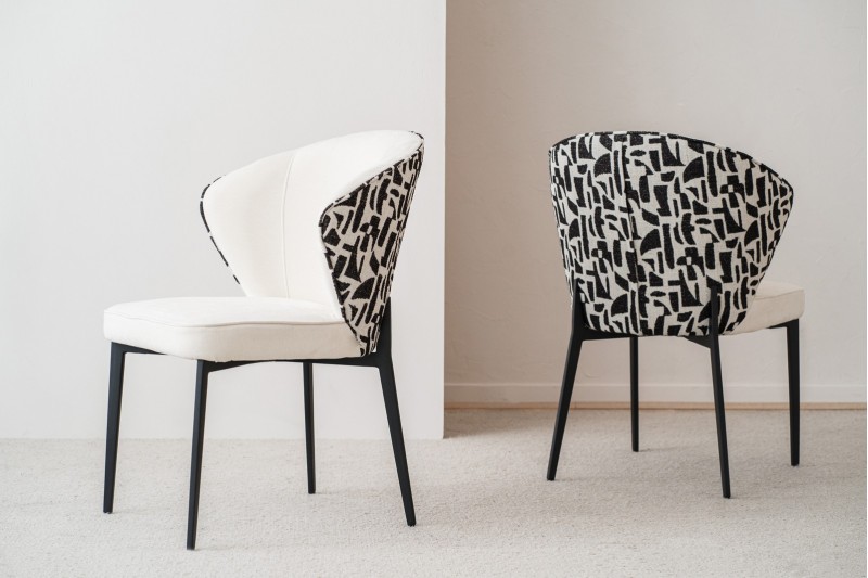 SET OF 2 EVA DINING CHAIRS. BLACK AND BEIGE