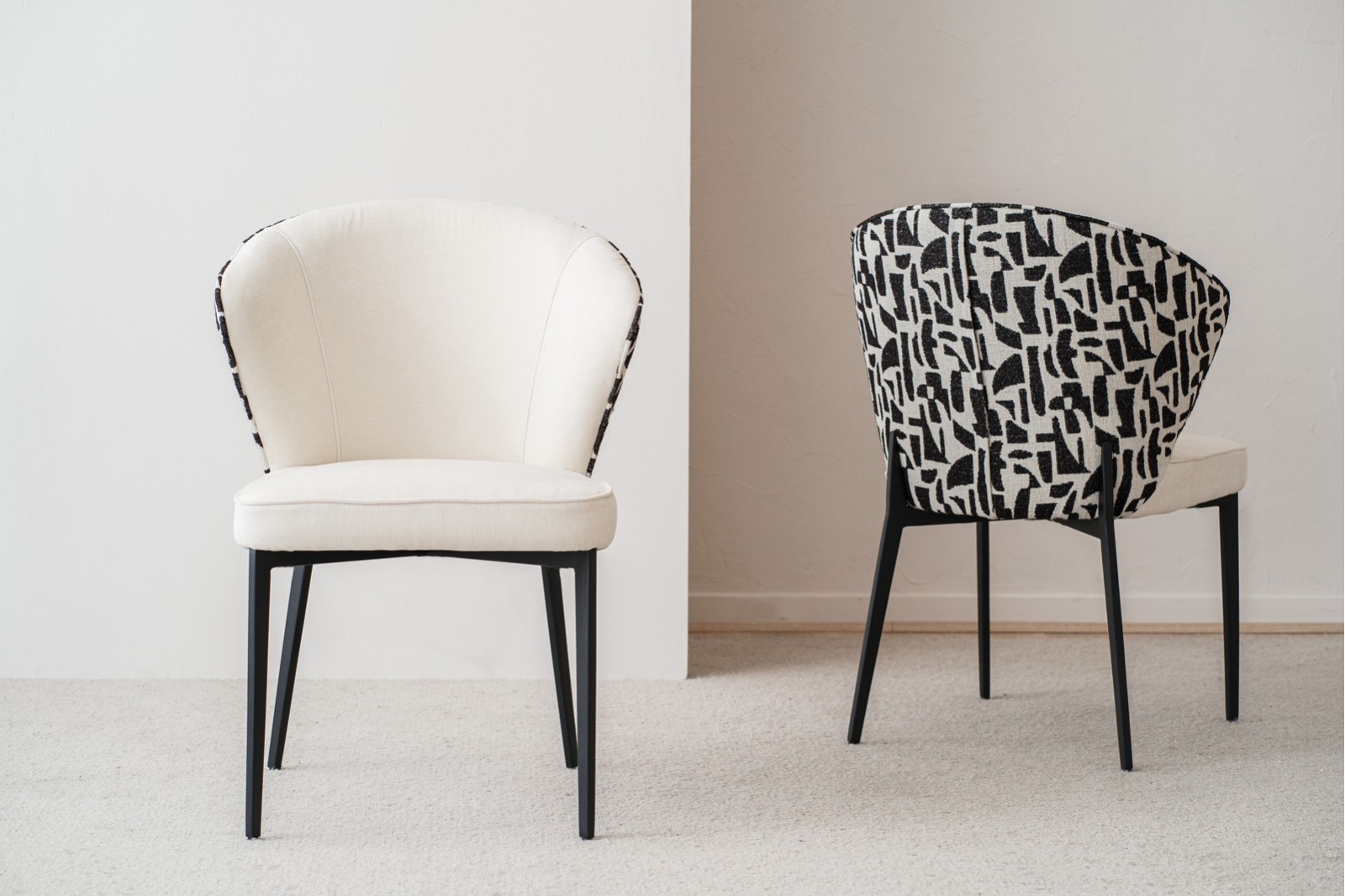 SET OF 2 EVA DINING CHAIRS. BLACK AND BEIGE