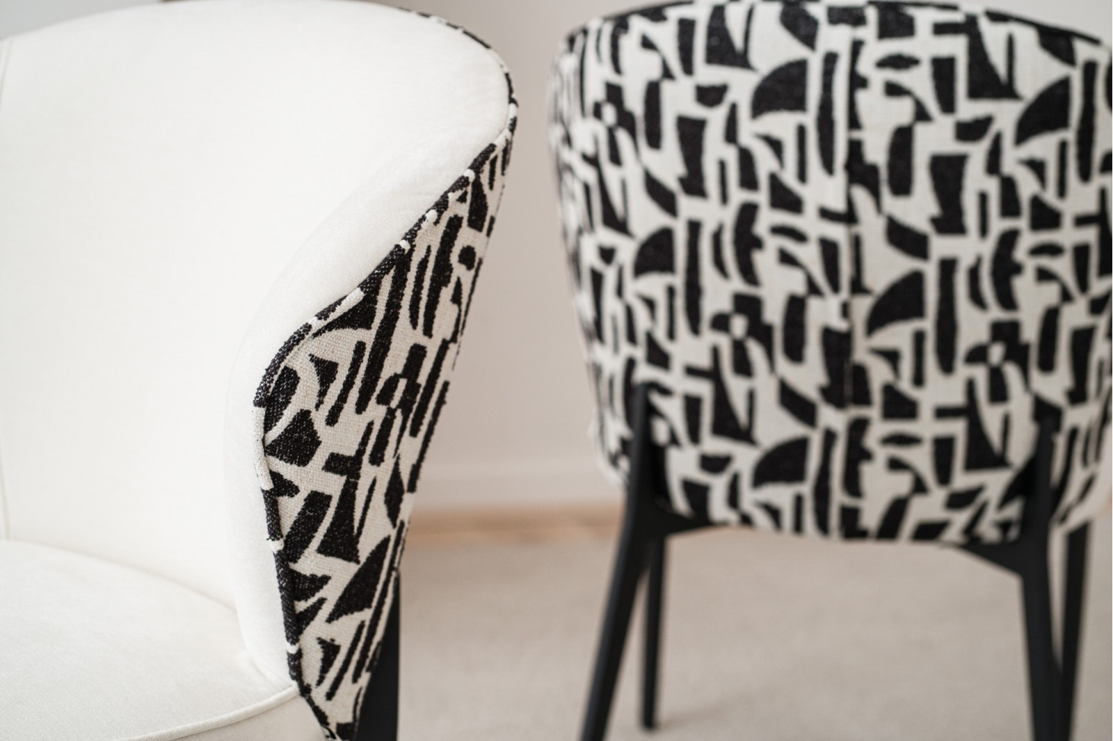 SET OF 2 EVA DINING CHAIRS. BLACK AND BEIGE