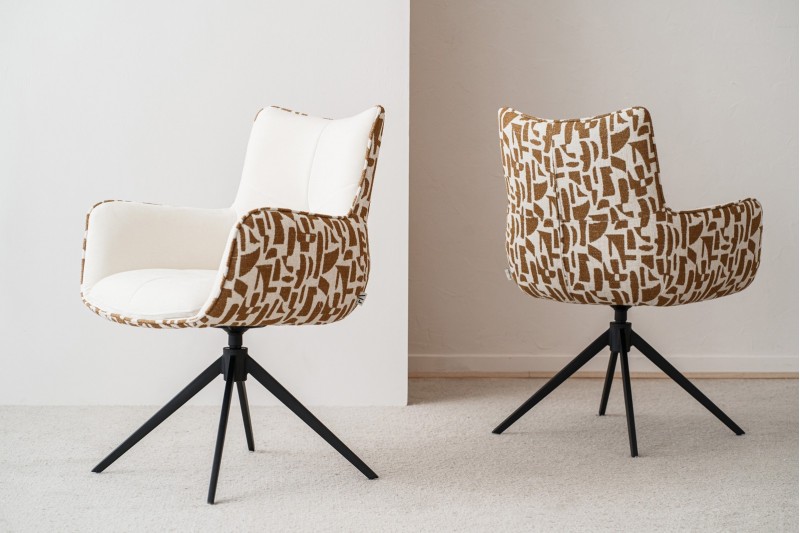 SET OF 2 SWIVEL DINING CHAIRS SAEL.BEIGE AND OCHRE