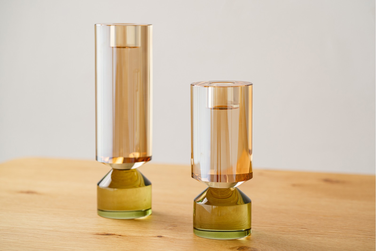 ISEN COLLECTION: CHAMPAGNE AND GREEN CRYSTAL CANDLEHOLDERS