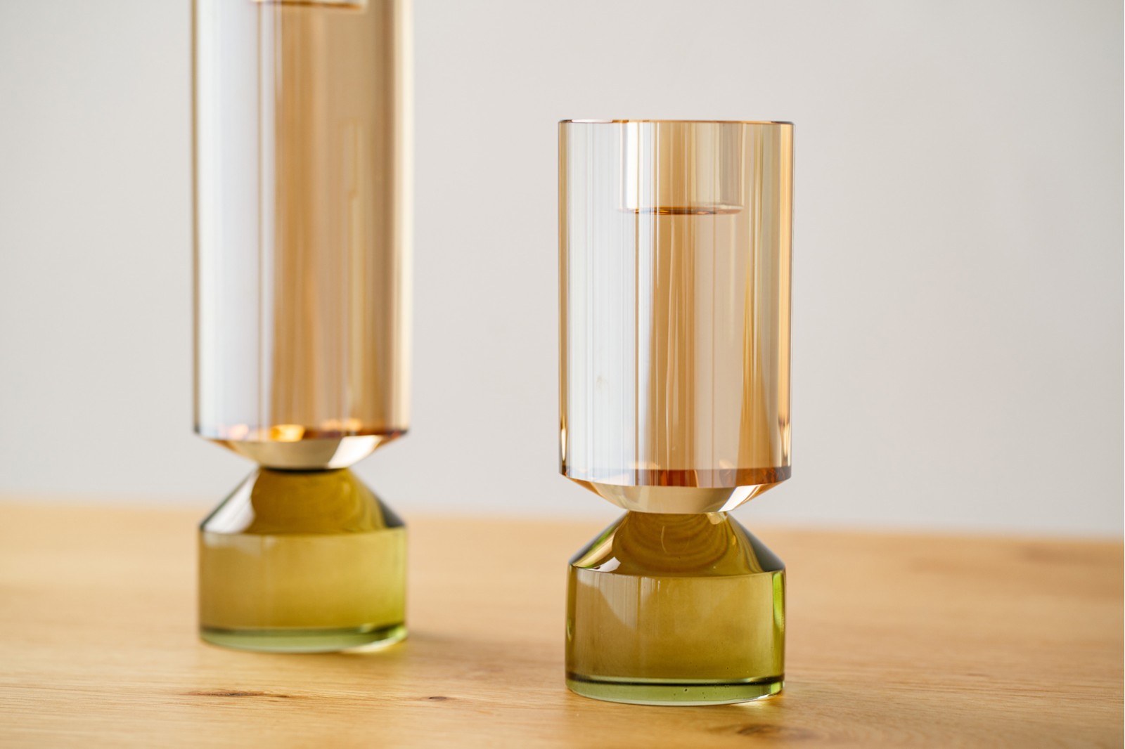 ISEN COLLECTION: CHAMPAGNE AND GREEN CRYSTAL CANDLEHOLDERS