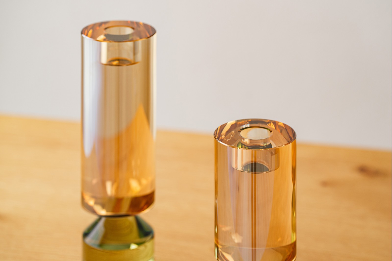 ISEN COLLECTION: CHAMPAGNE AND GREEN CRYSTAL CANDLEHOLDERS