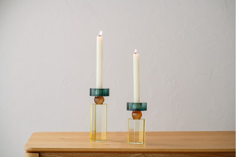 ELVI COLLECTION: TURQUOISE, AMBER AND LIME CRYSTAL CANDLEHOLDERS
