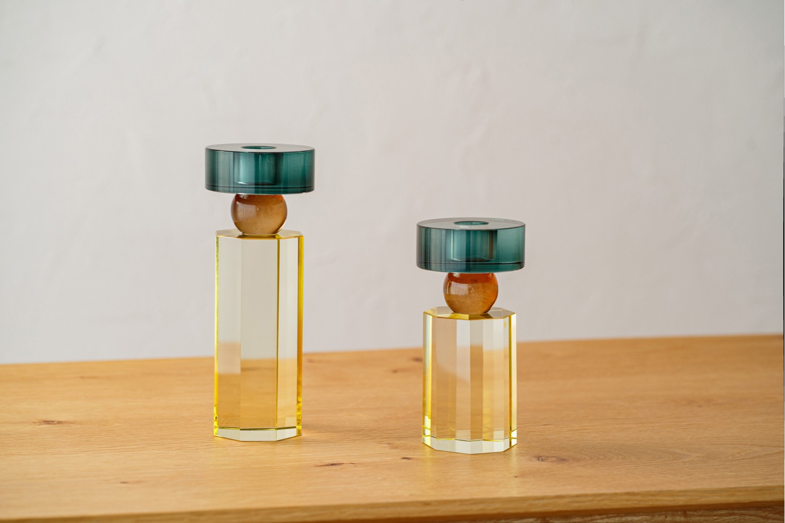 ELVI COLLECTION: TURQUOISE, AMBER AND LIME CRYSTAL CANDLEHOLDERS