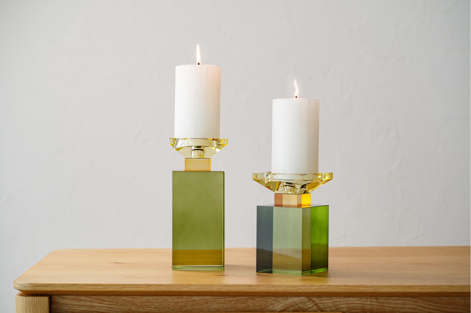TAO COLLECTION: GREEN AND LIME CRYSTAL CANDLEHOLDERS