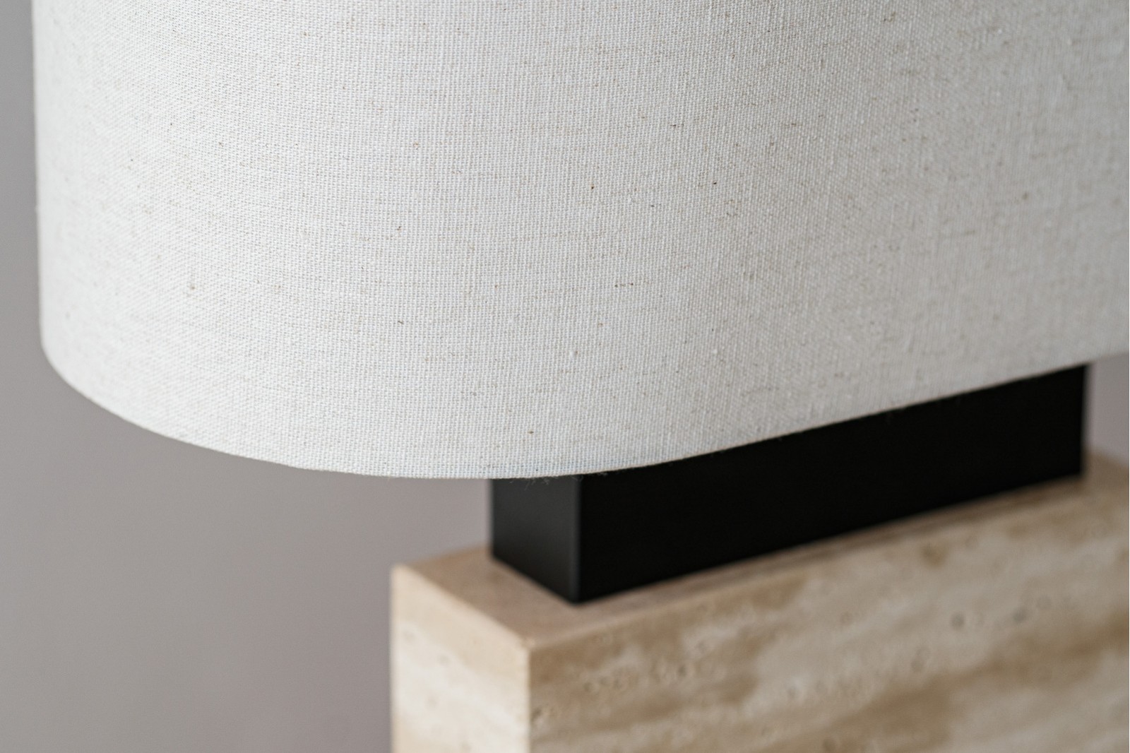 LARA TABLE LAMP. TRAVERTINE METAL LINEN