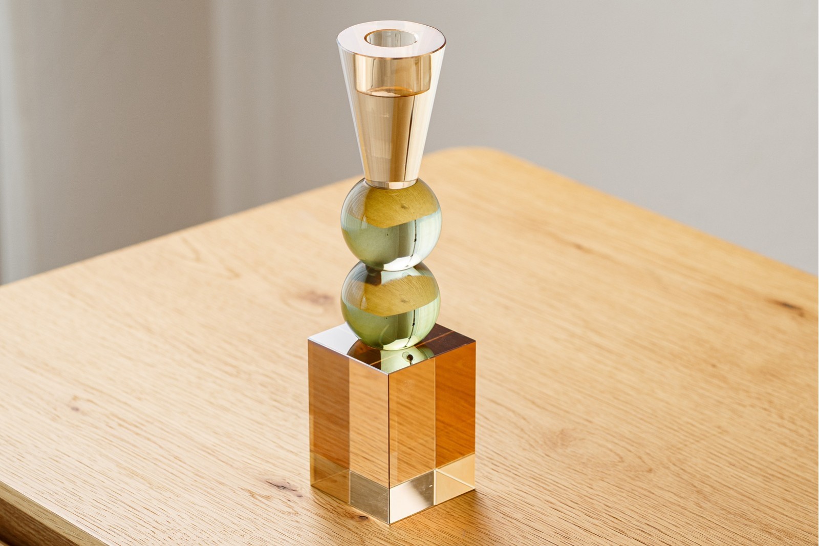 BIA CANDLE HOLDER. CHAMPAGNE AND GREEN