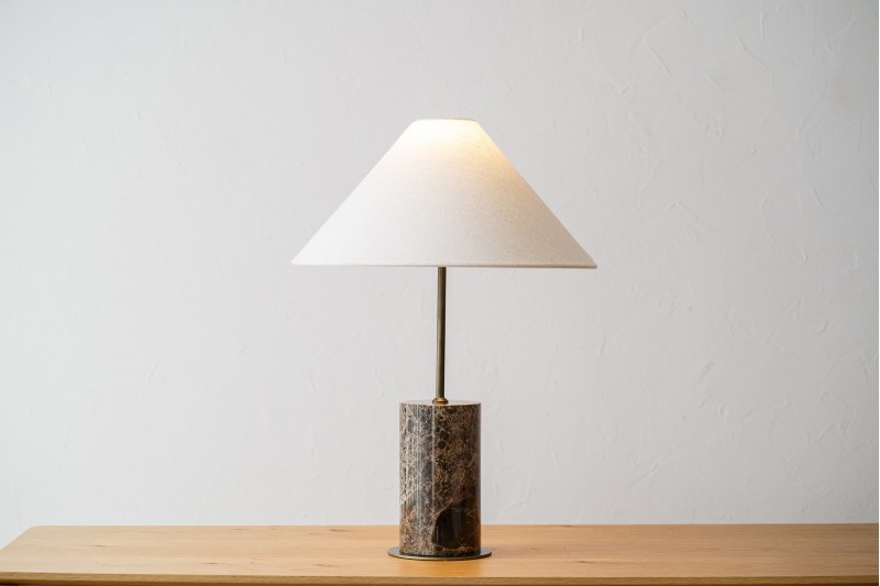 LAMPARA MESA LOURE.MARMOL, METAL, LINO