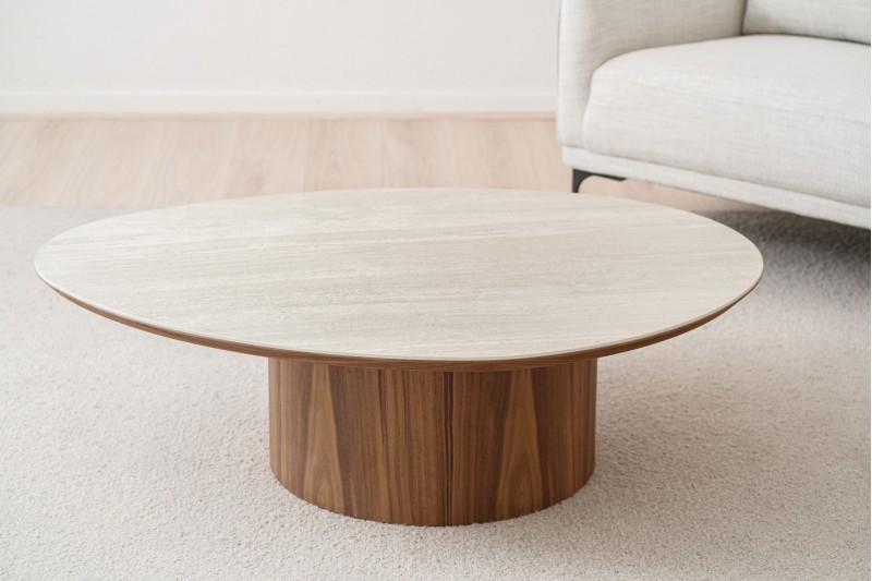 COFFEE TABLE NAT. CERAMIC AND WALNUT