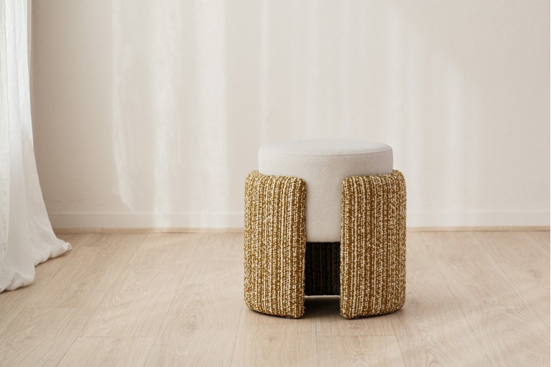 SET OF 2 MINIA POUFS. IVORY AND MUSTARD