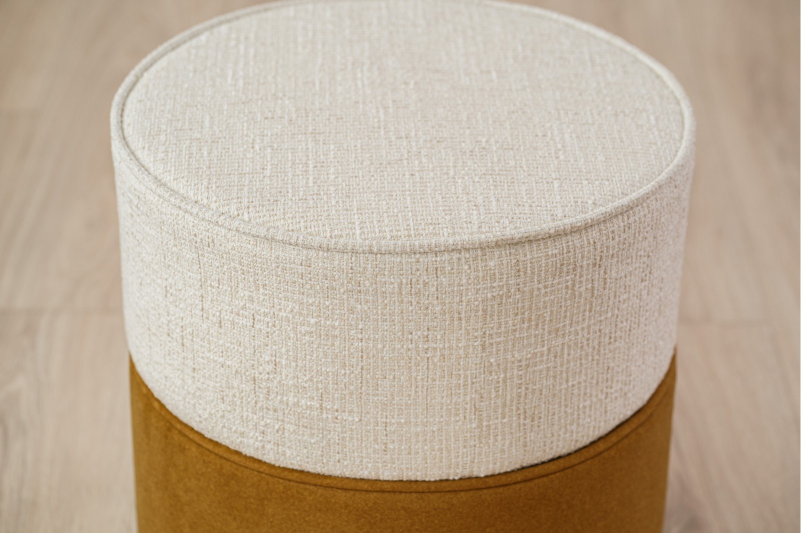 SET OF 2 ADA POUFS. IVORY AND MUSTARD TONES