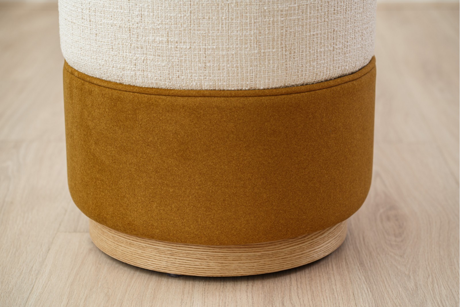 SET OF 2 ADA POUFS. IVORY AND MUSTARD TONES