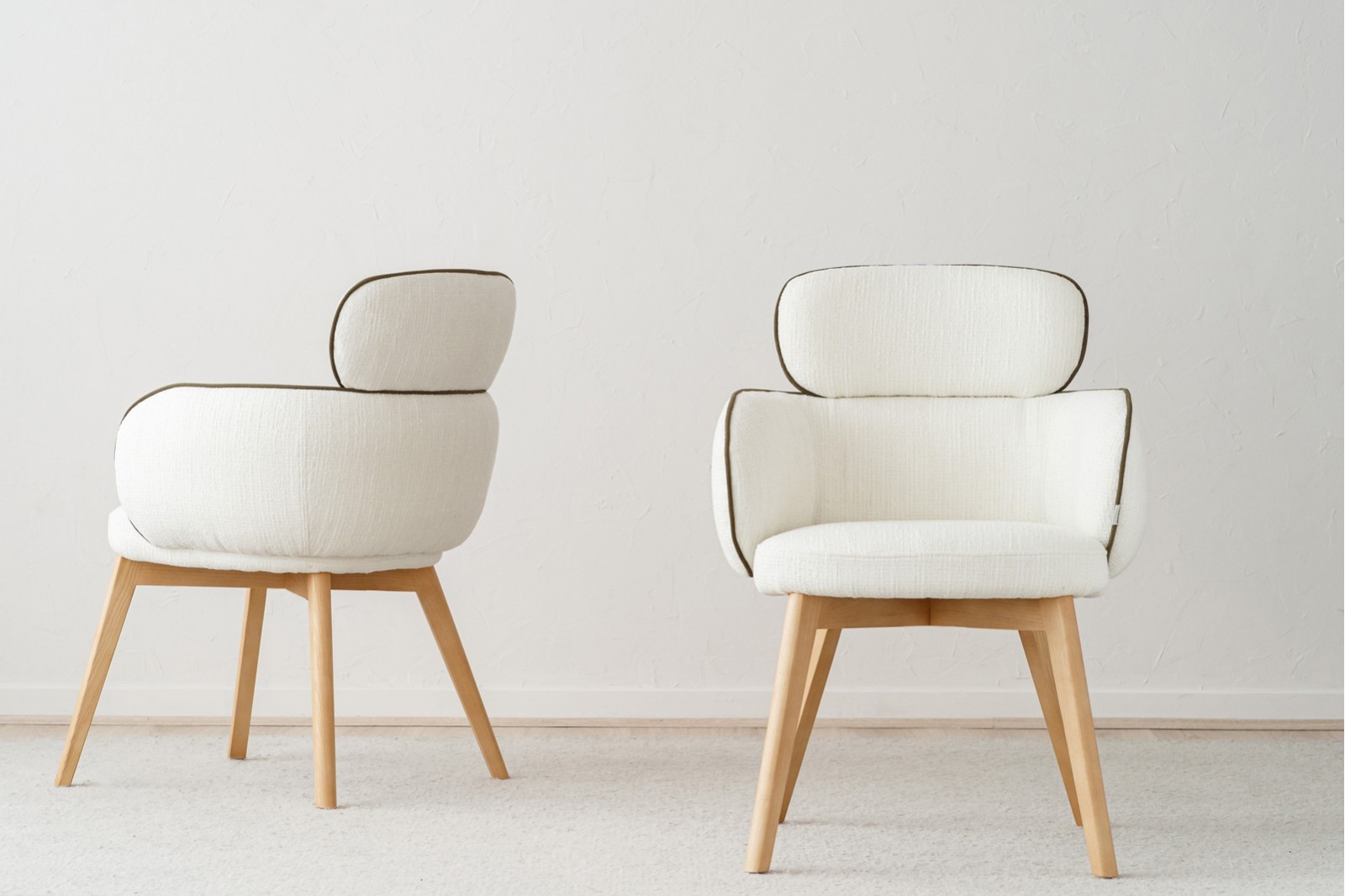 SET OF 2 ALDEN DINING CHAIRS. IVORY AND DARK GREEN