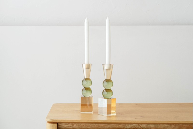 CANDELABRO BIA. CHAMPAGNE Y VERDE