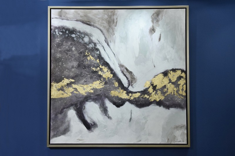 GOLDEN GREY ABSTRACT PAINTING WITH FRAME