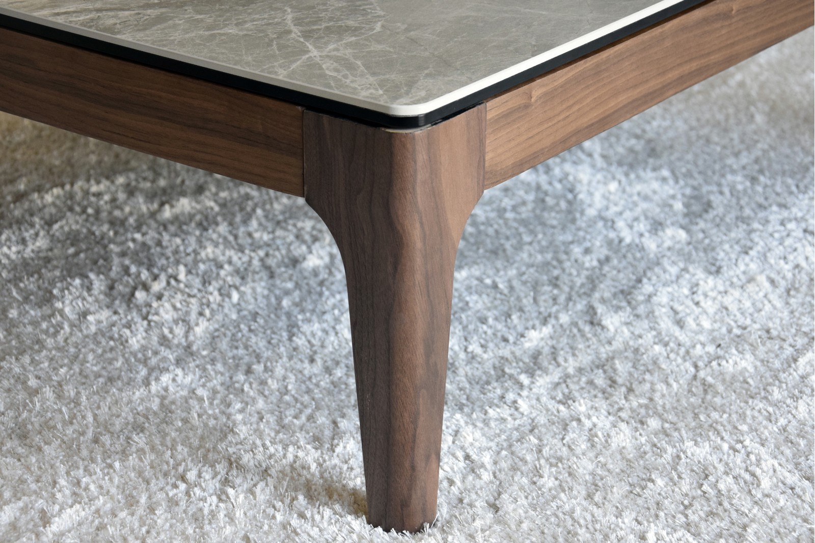 COFEE TABLE.GREEN GREY CERAMIC TOP AND WALNUT BASE