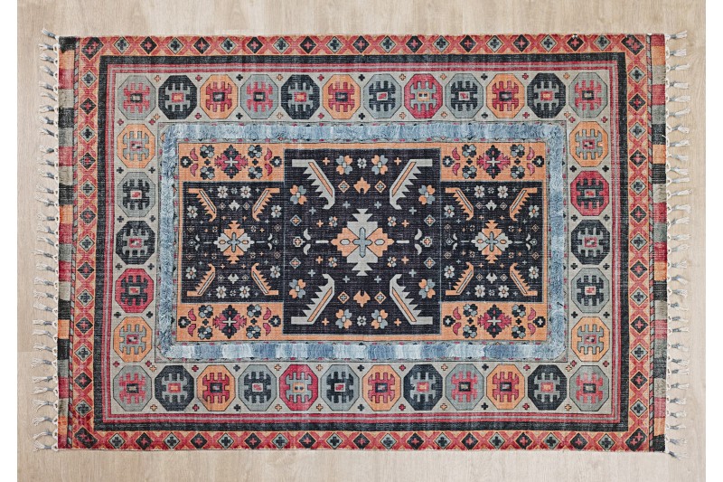 ALFOMBRA ALGODÓN- LANA. ESTAMPADO ÉTNICO