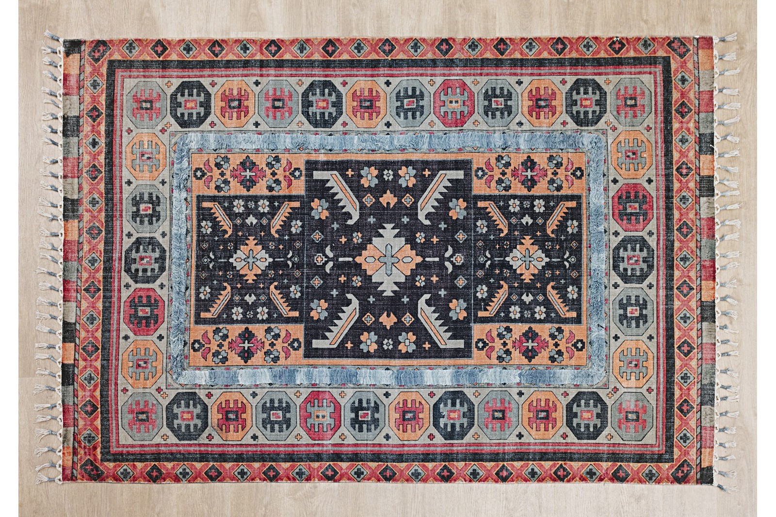 ALFOMBRA ALGODÓN- LANA. ESTAMPADO ÉTNICO