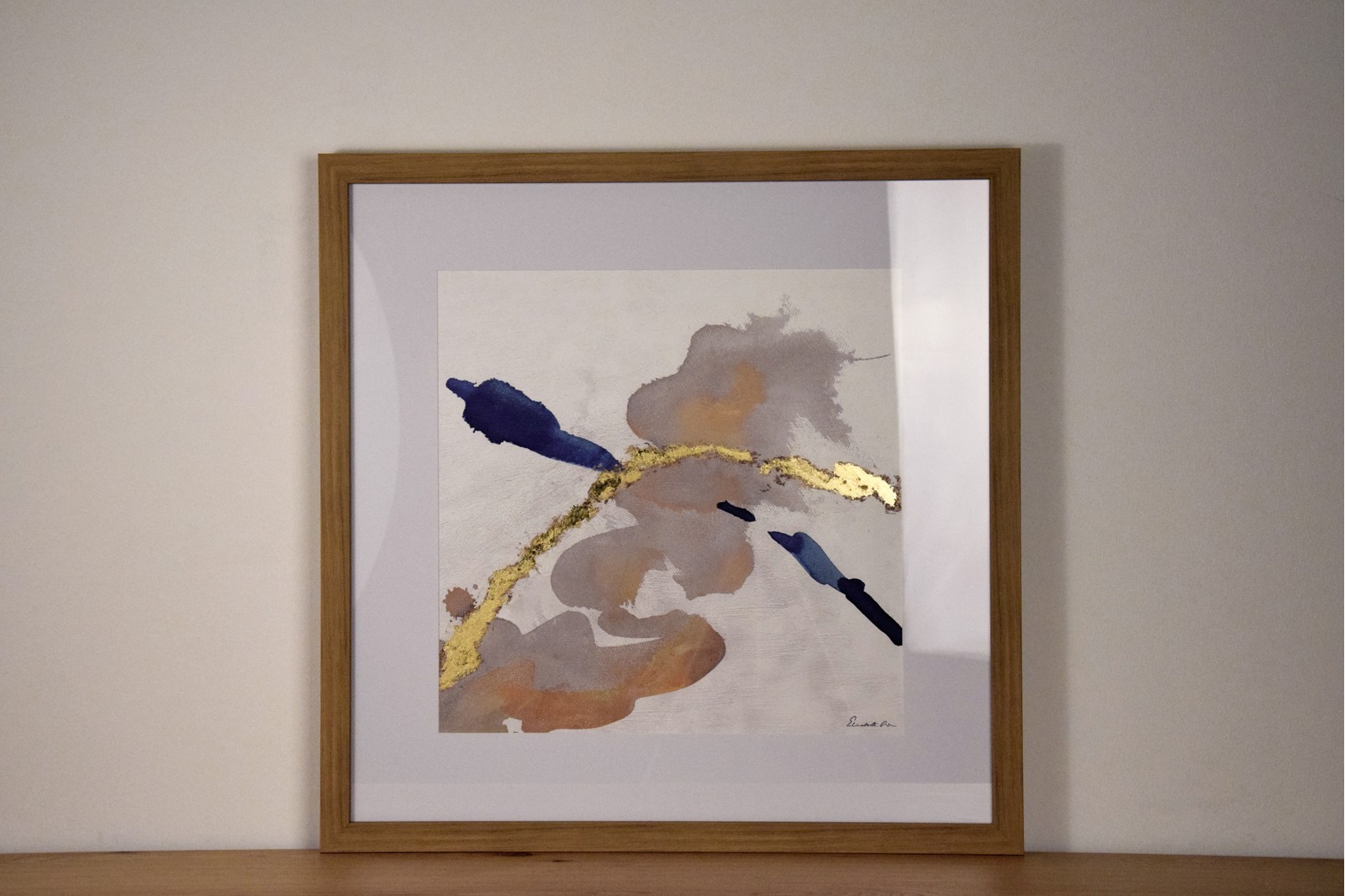ABSTRACT PAINTING BLUE TRACE N1 WITH FRAME