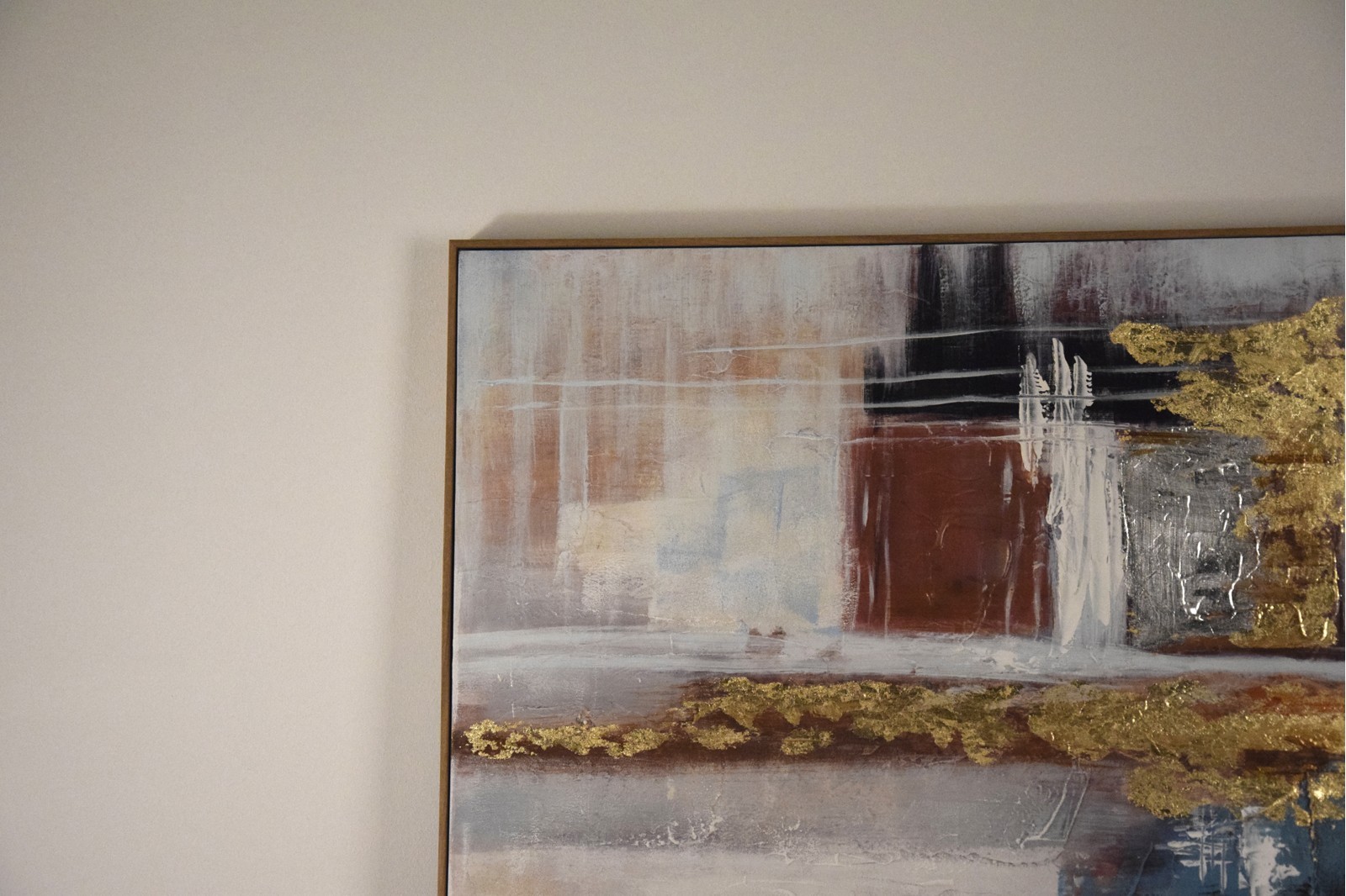 ABSTRACT PAINTING BLUE OCHRE WITH FRAME