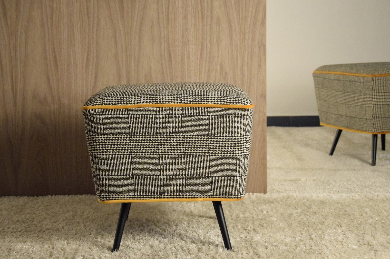 SQUARE STOOL.PRICE OF WALES UPHOLSTERY