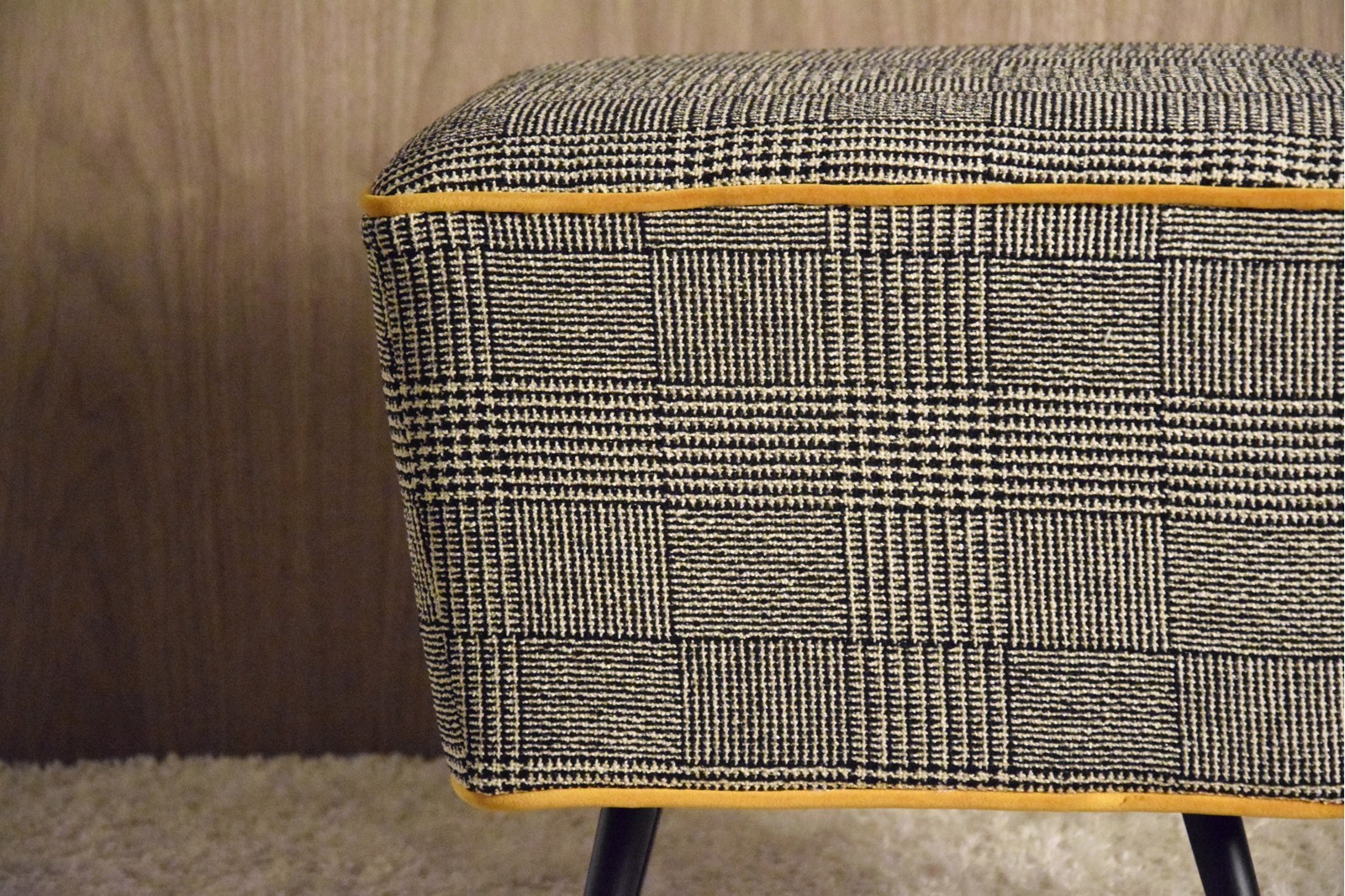 SQUARE STOOL.PRICE OF WALES UPHOLSTERY