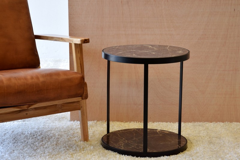 SIDE TABLE CERAMIC TOP AND BLACK METAL