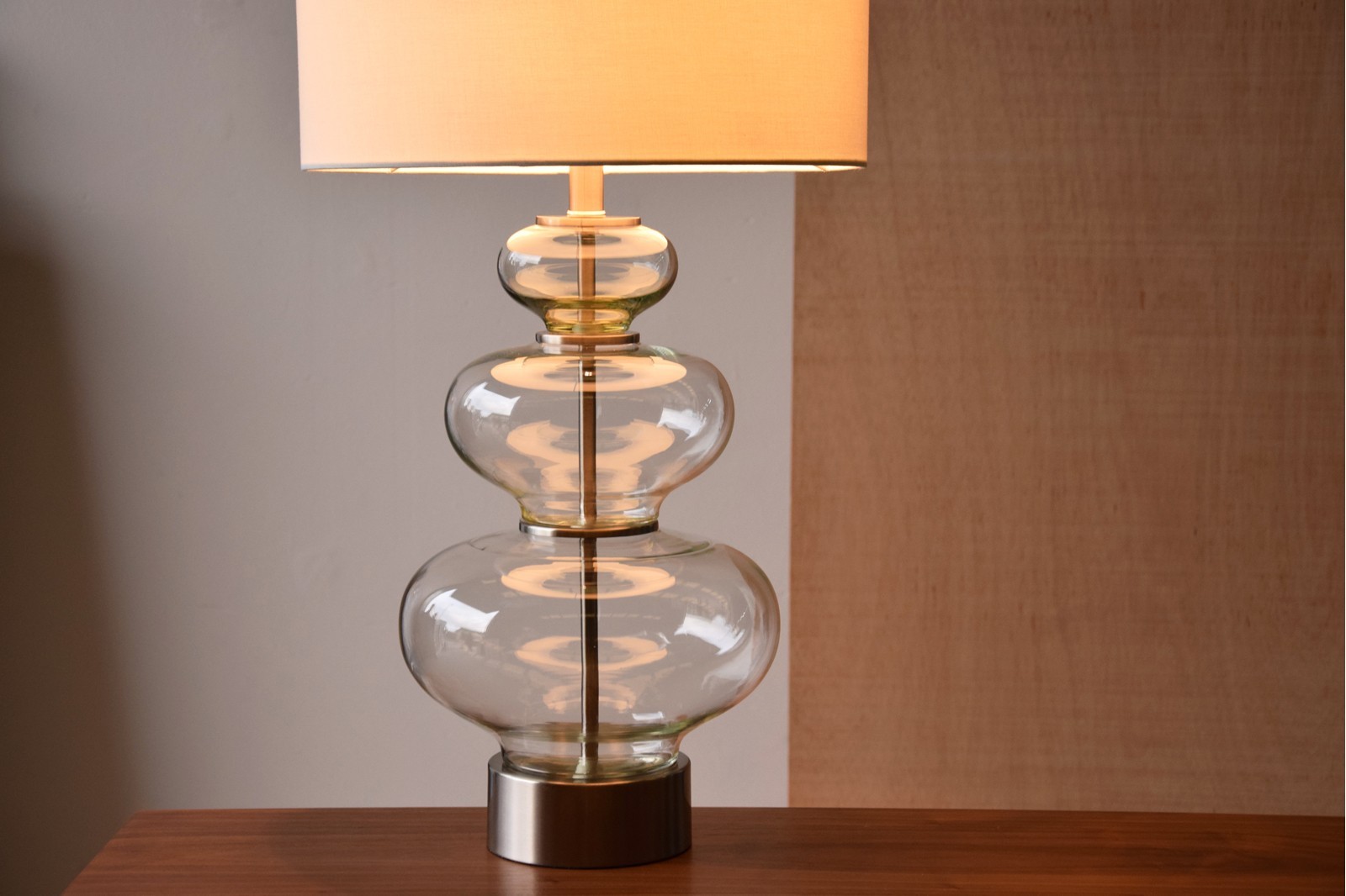 CLEAR GLASS TABLE LAMP PUMPKIN WITH SHADE