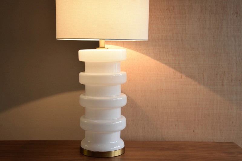 LÁMPARA MESA VIDRIO BLANCO TORRE