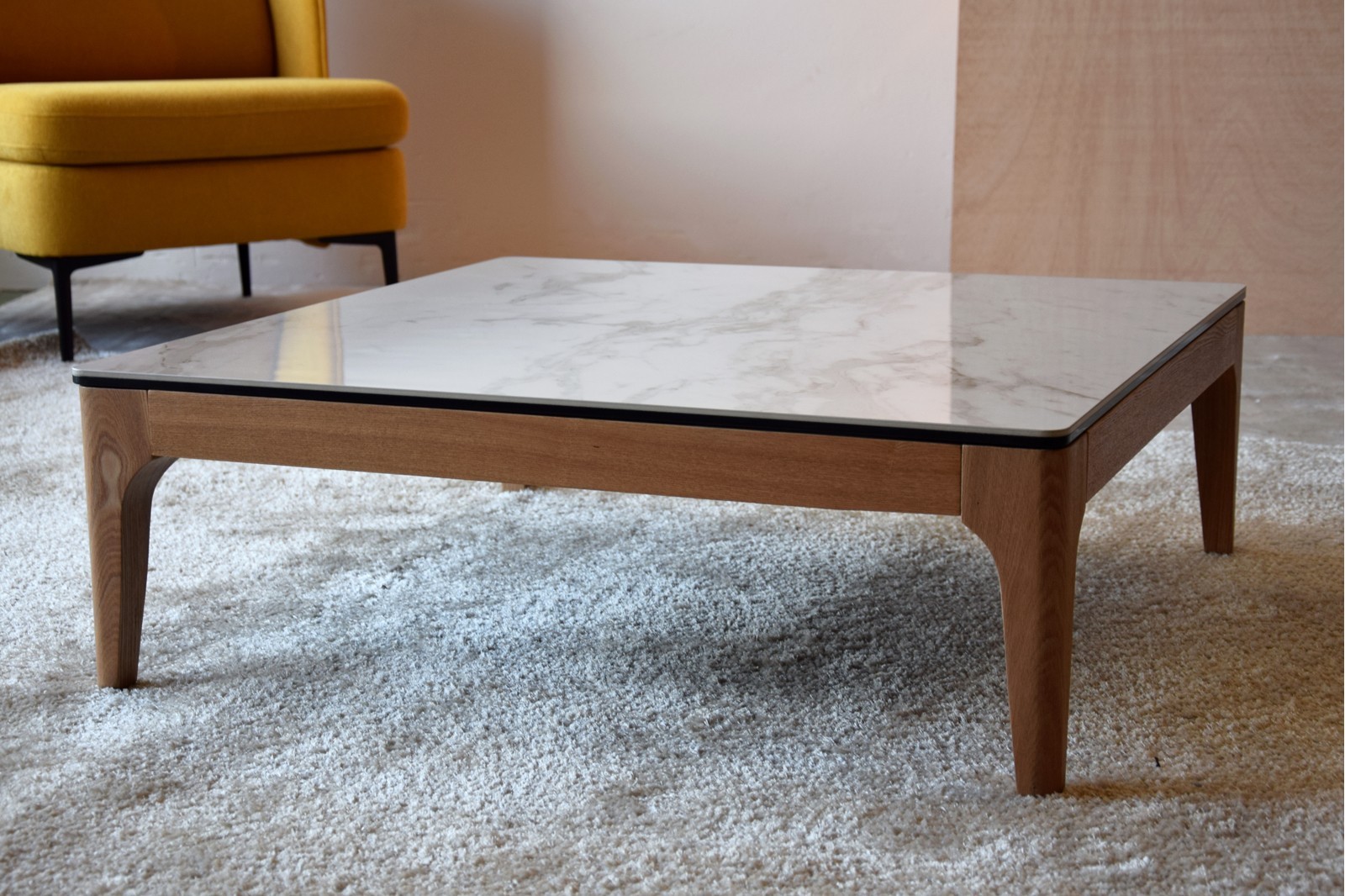 COFFEE TABLE. WHITE GREY CERAMIC TOP AND ASH BASE