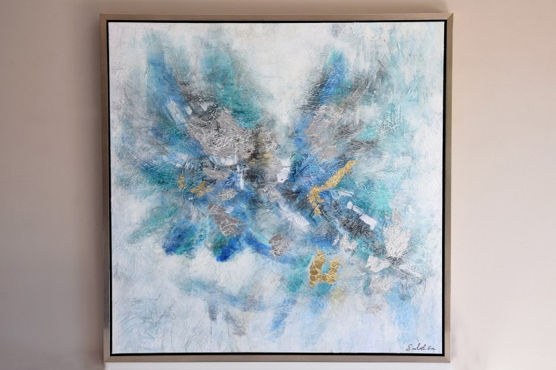 ABSTRACT PAINTING BLUE  N1 WITH FRAME