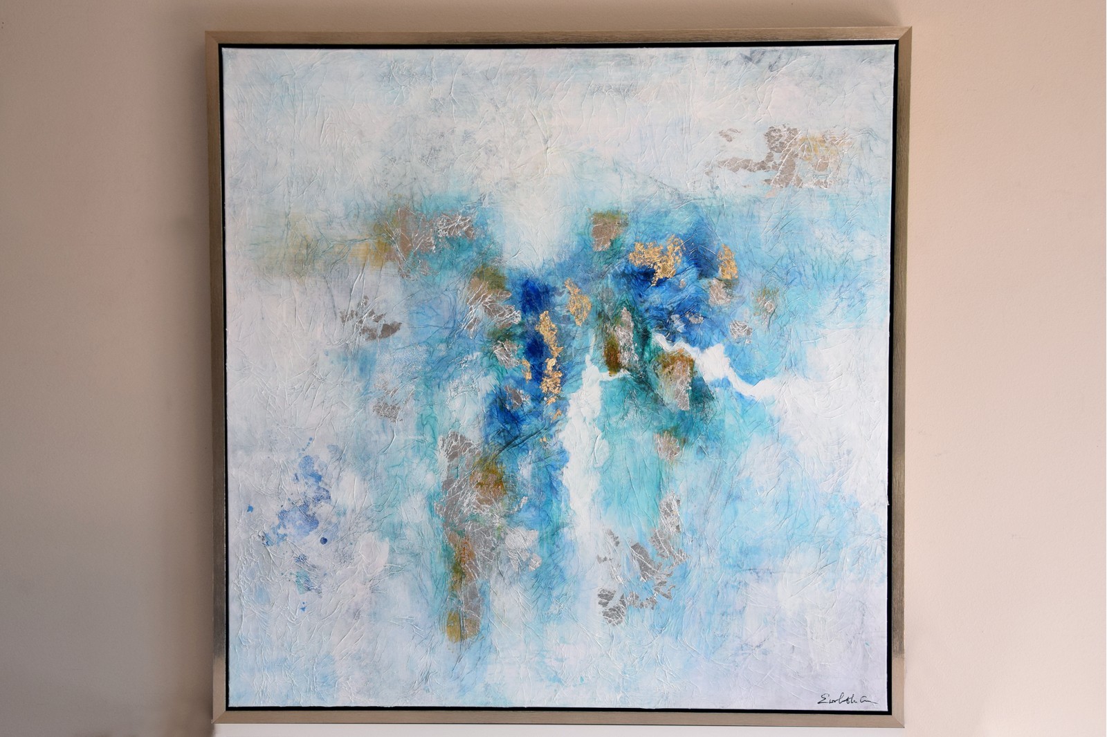 ABSTRACT PAINTING BLUE N2 WITH FRAME