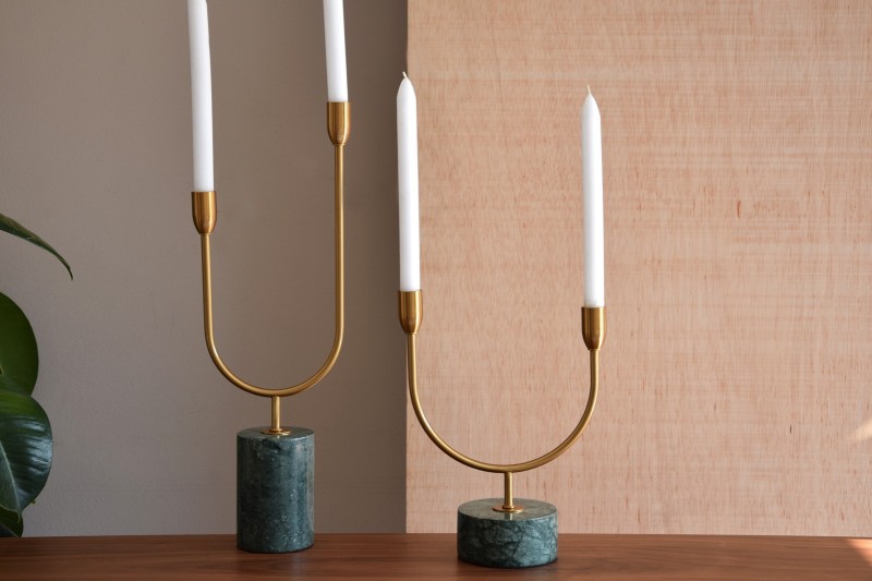 CANDLEHOLDER COLLECTION. METAL AND GREEN MARBLE