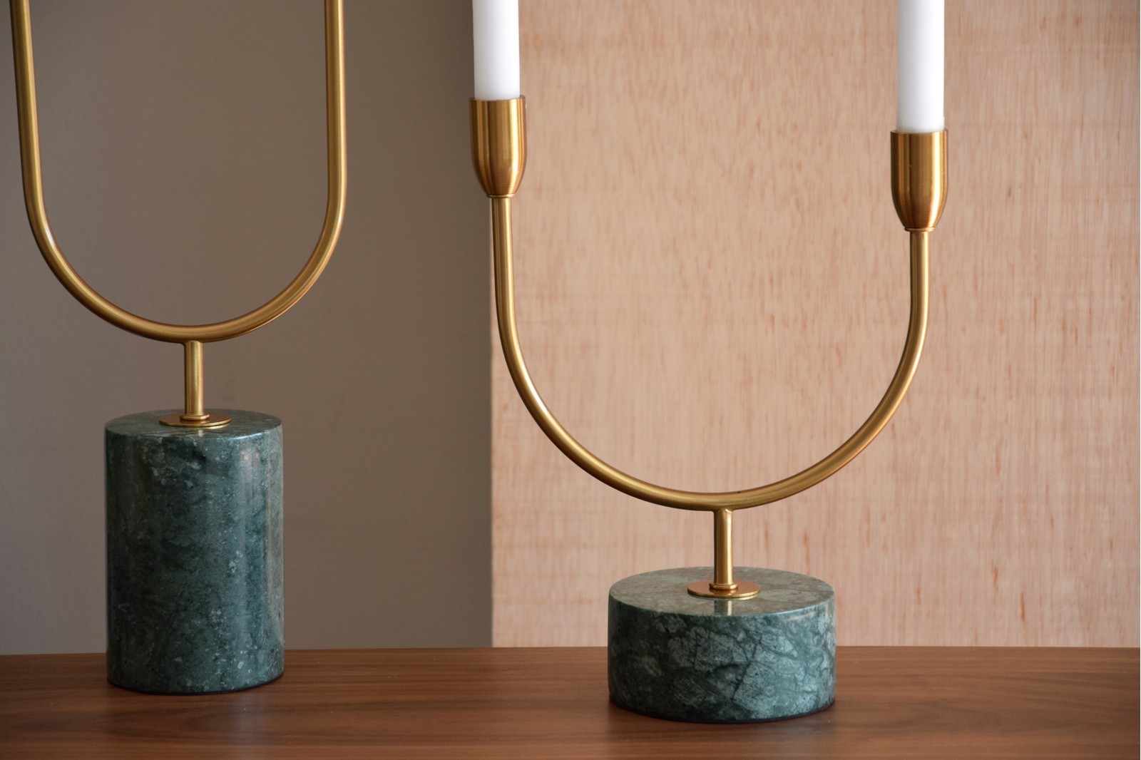 CANDLEHOLDER COLLECTION. METAL AND GREEN MARBLE