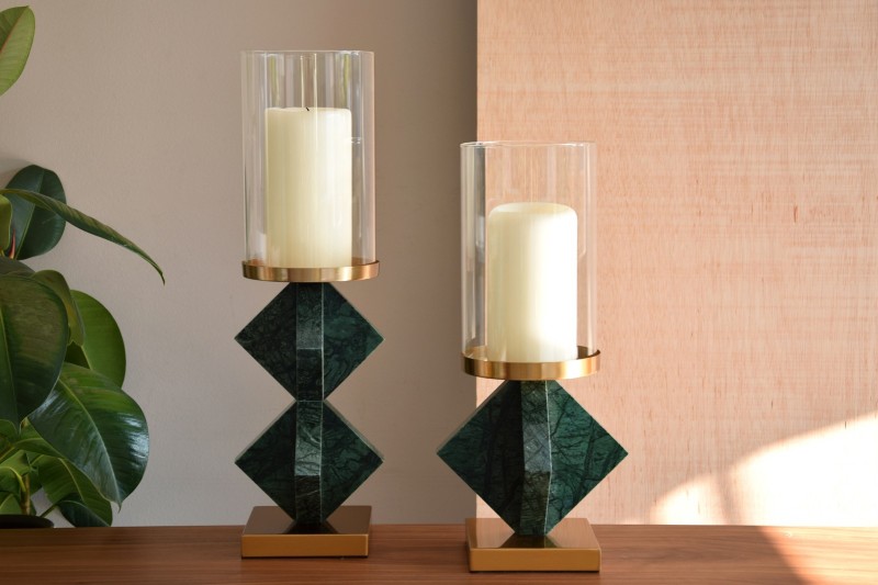 CANDLEHOLER COLLECTION. GLASS AND GREEN MARBLE