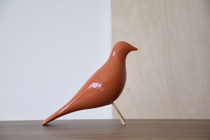 CERAMIC BIRD.GLOSSY RED-ORANGE 