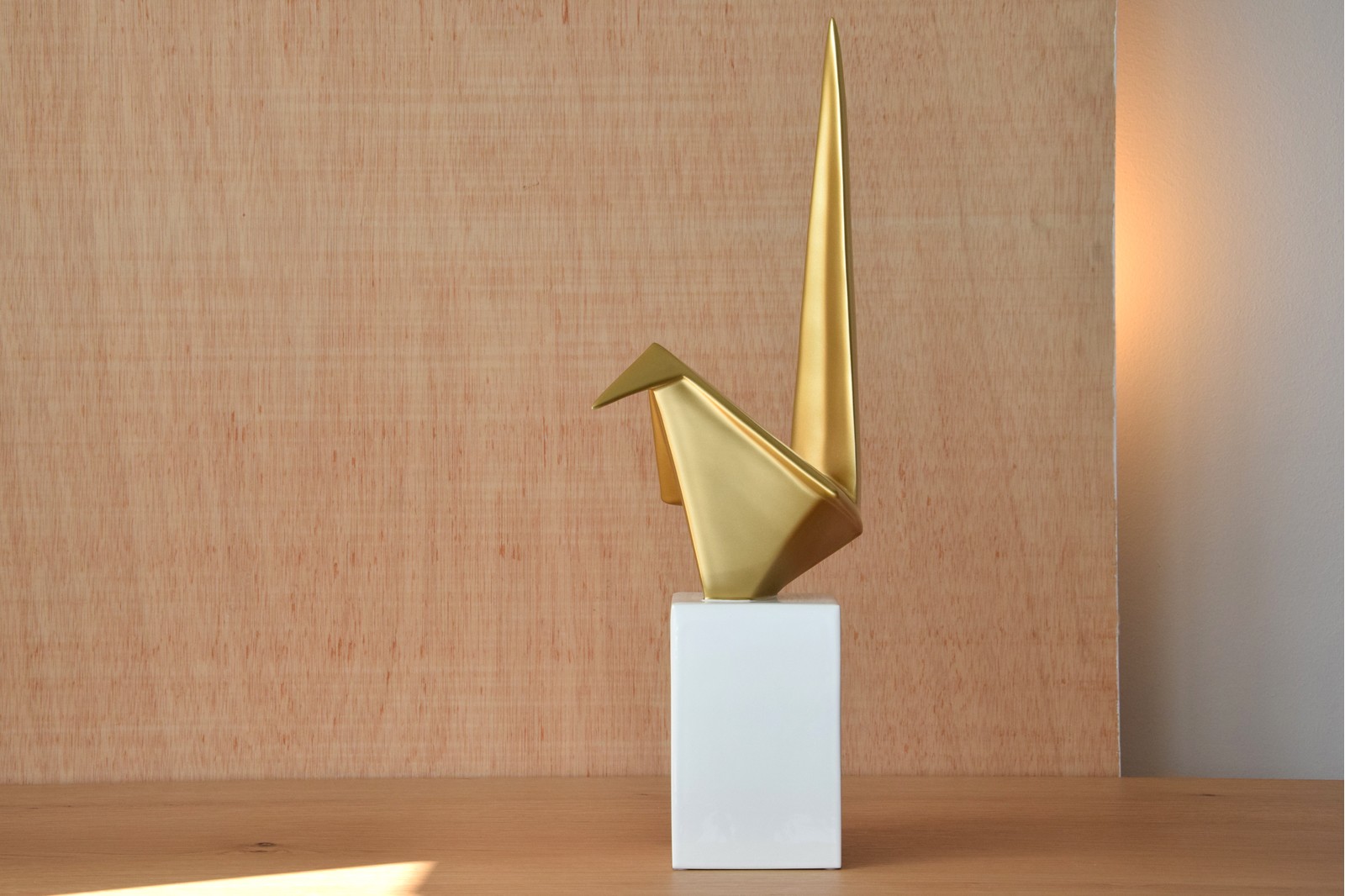 ORIGAMI BIRD COLLECTION. CERAMIC SCULPTURE WHITE GOLD GLOSSY